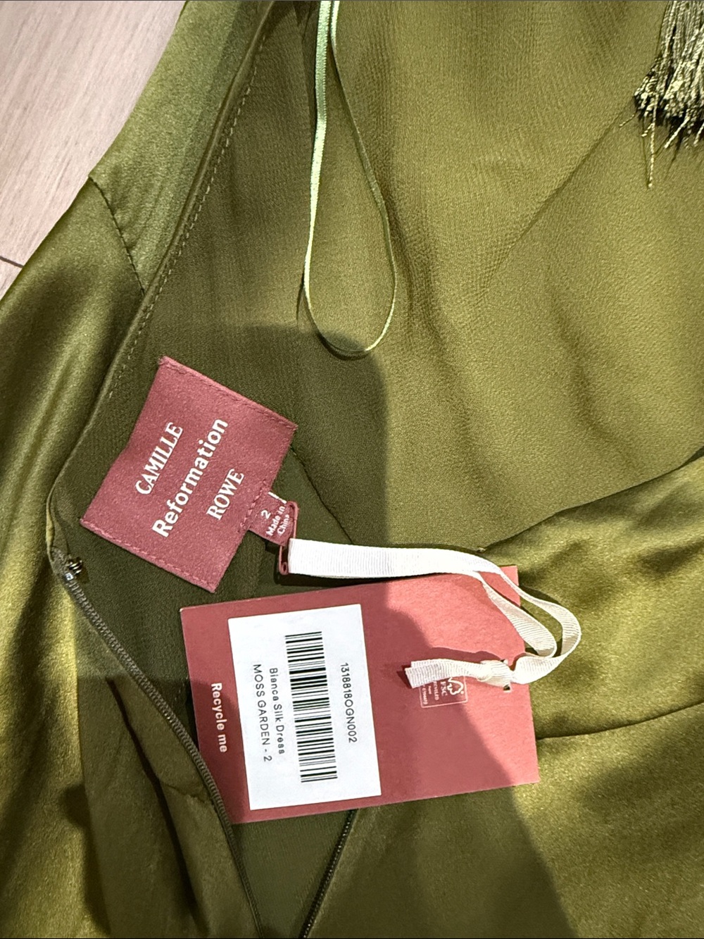 Reformation Camile Rowe Bianca Silk Dress Moss Garden - Picture 10 of 10